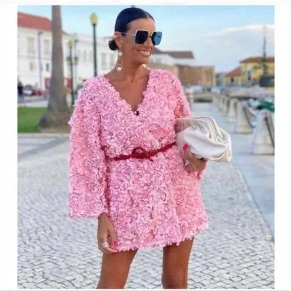 RARE ZARA FLORAL KNIT COAT PINK - Picture 11 of 16